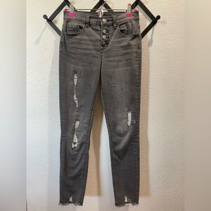 Justice Girls Gray Denim Skinny Jeans Button Fly SZ16